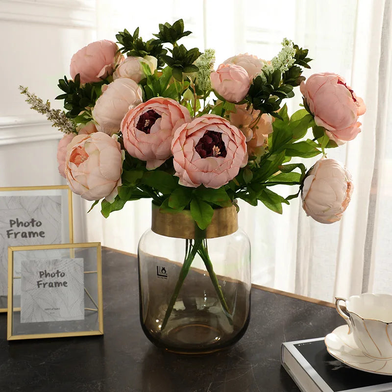 YOPIN-835 13 Heads Peony Flowers Decorative Artificial Cheap Wedding Peony Flower