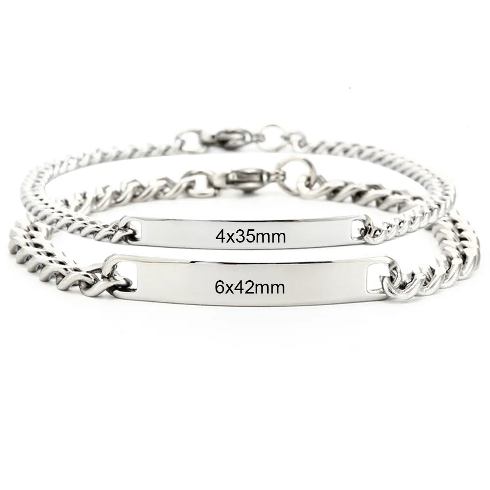 Couples Style Glossy Bracelet Stainless Steel Pressed Oval Chain Punk Style Valentine'S Day Gift