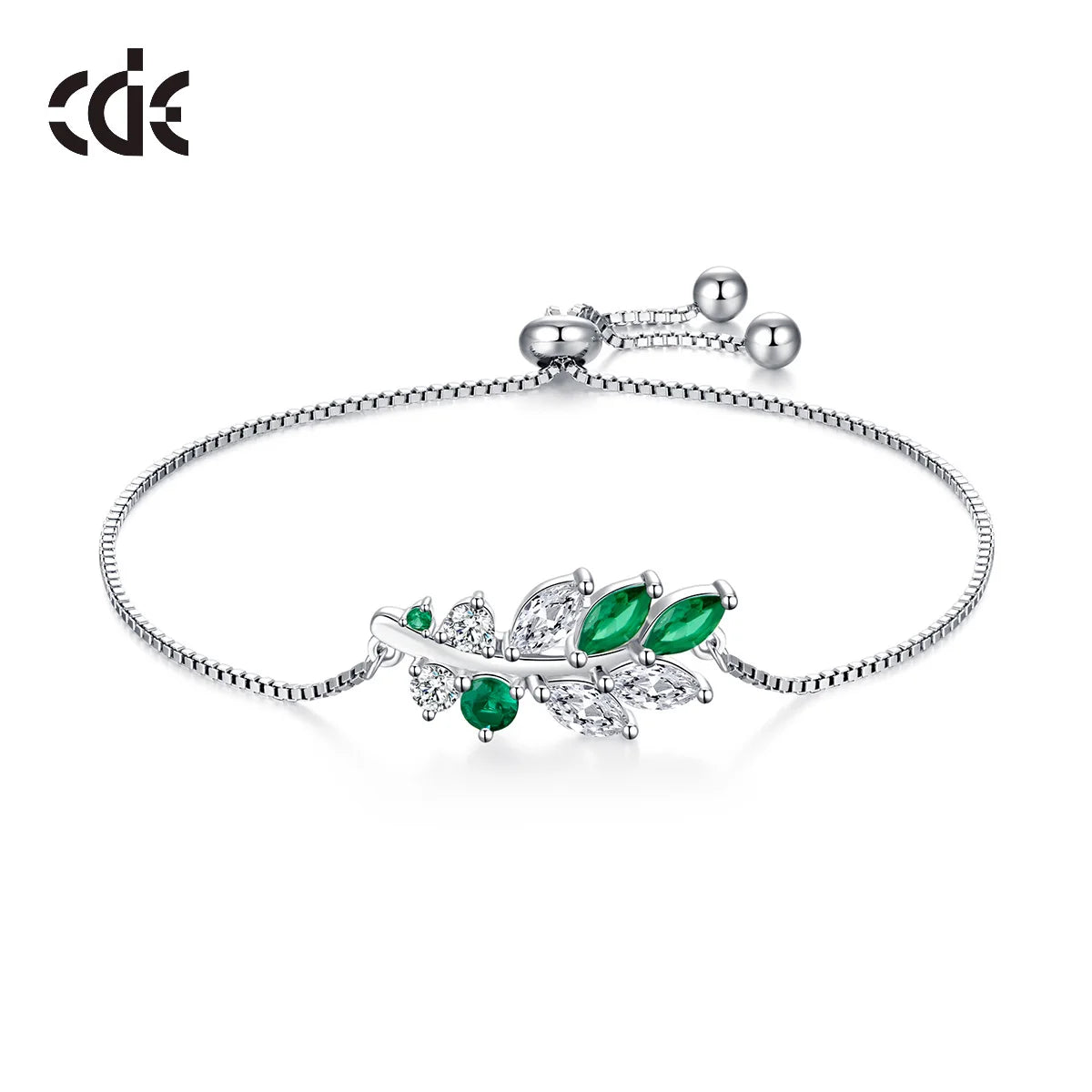 CDE YB0748 Trendy Silver 925 Jewelry Sterling Silver Bracelet & Bangle Leaf Shape DIY Arrival Emerald Bracelet
