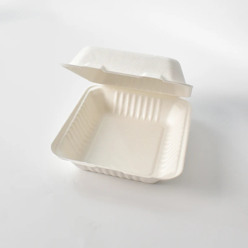 Free Sample Disposable Biodegradable Sugarcane Bagasse Clamshell Food Containers Christmas Street Style Sushi Chewing Gum Noodle