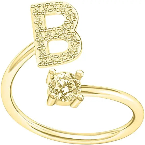 New a Z Letter Adjustable Gold Rings Women Silver Zircon Initial Ring Women Jewelry Creative Opening Diamond Initial Rings