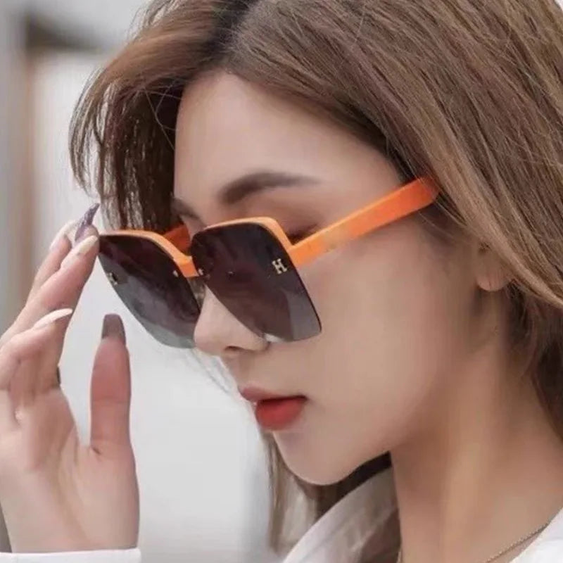 2022 INS Sunglasses for Adults Half Frame Square Design in New Tortoise Color White Transparent Champagne PC Frame Options