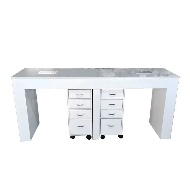 Professional Salon Wood Marble Top Double White Manicure Table Dust Collector Eco-Friendly Modern Beauty Nail Salon 300KGS