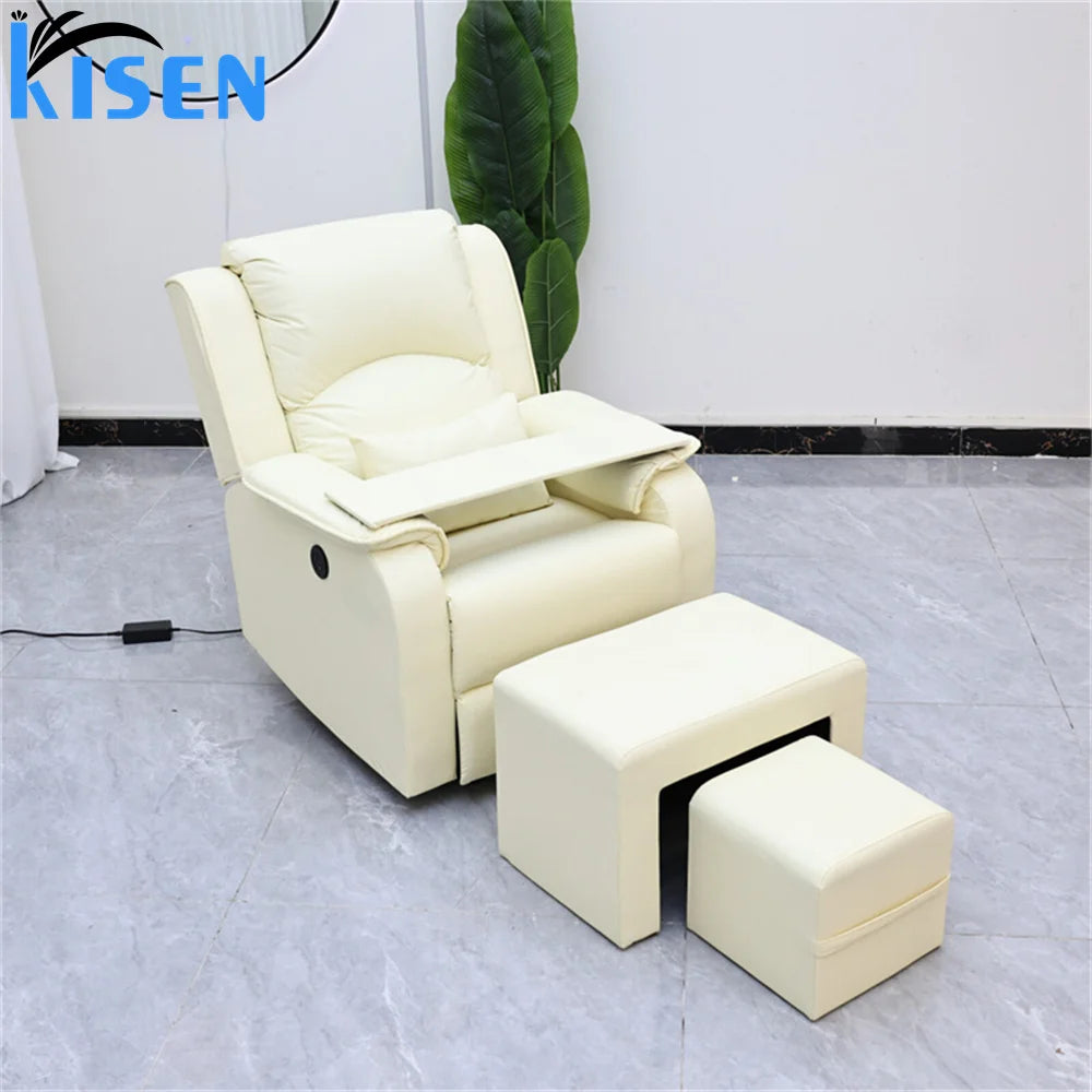 Modern Custom Manicure Chairs Nail Salon Spa Manual Lazy Sofa Bed With Extendable With Arm Stool Set for Spa Shop for Salon MegaBDM