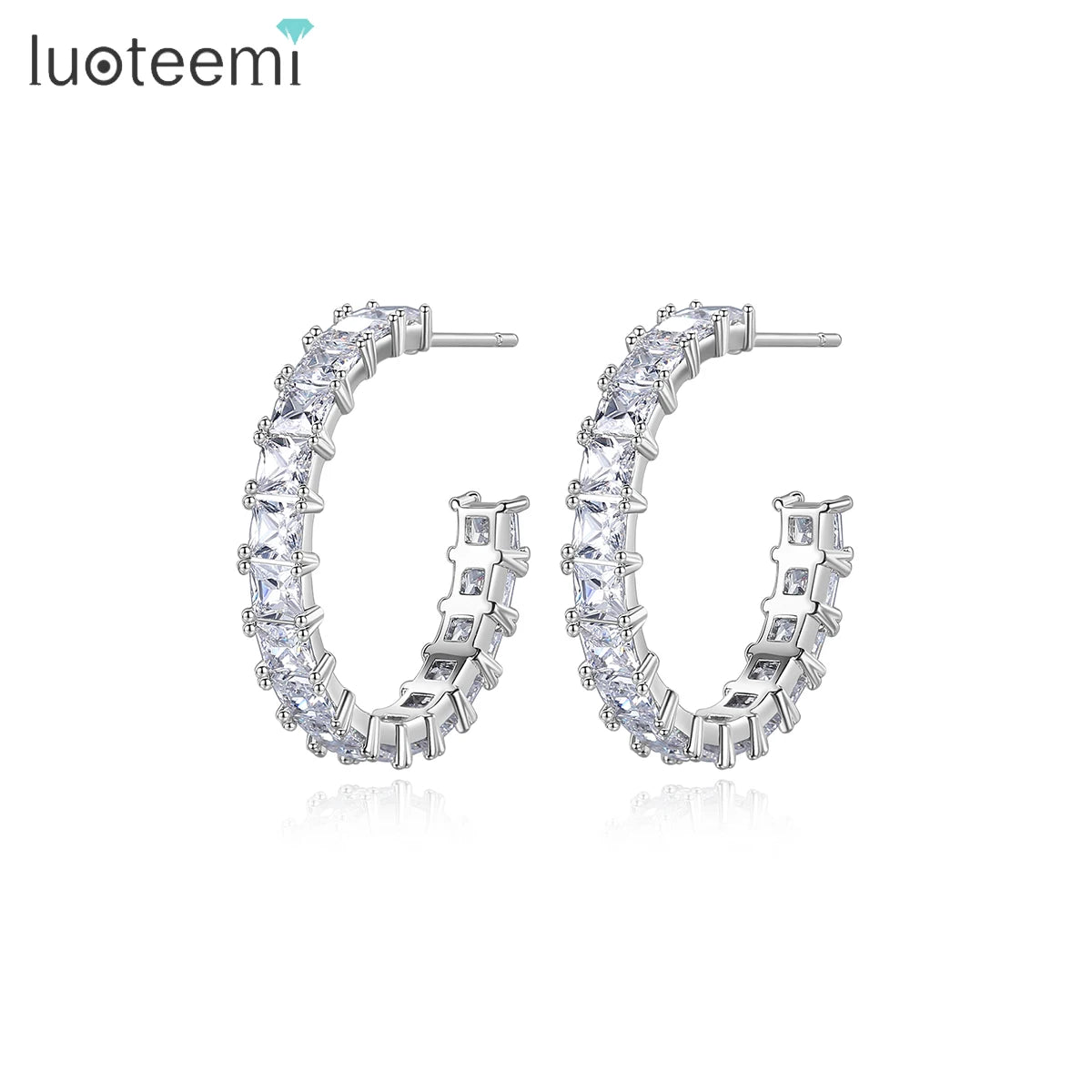 LUOTEEMI Lady Earing Jewelry New Fashion Large Geometric Bling Out Big Circle Woman Huggie Hoop Earring