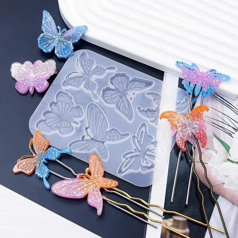 Hot Selling DIY Crystal Drop Gel Hairpin Hairpin Clip Mold Mirror Flower Bow Earrings Leaf Pendant Silicone Mold