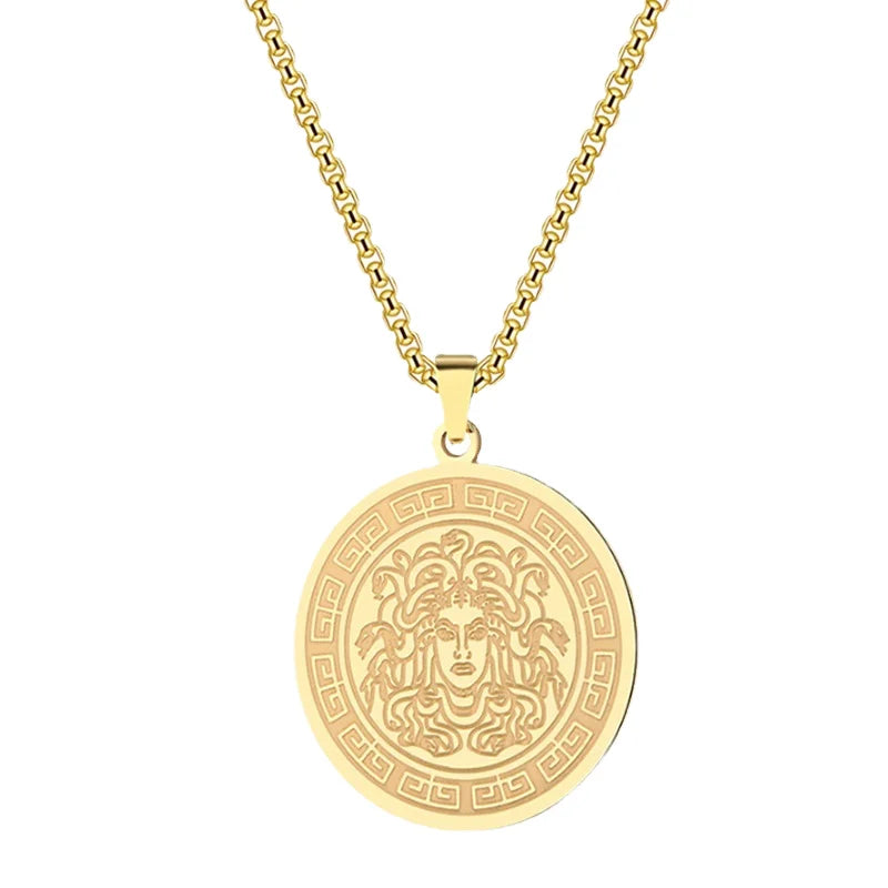 Hip Hop Ancient Greek Mythology Snake Medusa Jewelry Pendant Necklace for Men Stainless Steel Charm Necklaces