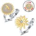 G1456 Popular Gold Plated Rotating Sunflower Bee Fidget Anti Anxiety Spinner Ring for Women