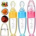 Baby Silicone Feeding Bottle Spoon Baby Food Feeder With Standing Base for Infant 0-24 Months Dispensing and Feeding