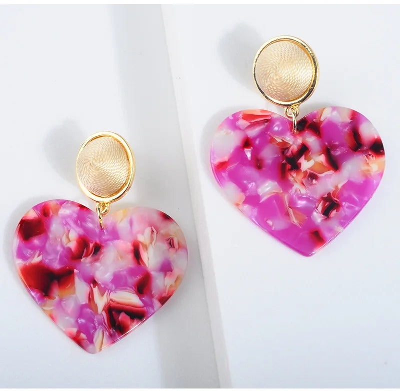 Hot Good Quality Wholesale Drop Earrings Crystal Love Shape and Acetic Acid Sheet Jewelry for Women Girls