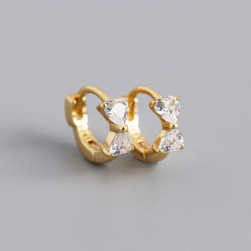 925 Sterling Silver Huggie Hoop Earrings Shiny Zircon Bow Sweet Cute Girl Fashion Jewelry for Women Trendy Birthday Party Gift