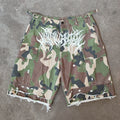 YSJY Streetwear Custom Applique Patches Cotton Oversized Acid Washed Camouflage Jeans Denim Shorts Men