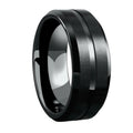 POYA Jewelry Tungsten Ring 8mm Black Beveled Edges Groove Men Tungsten Band