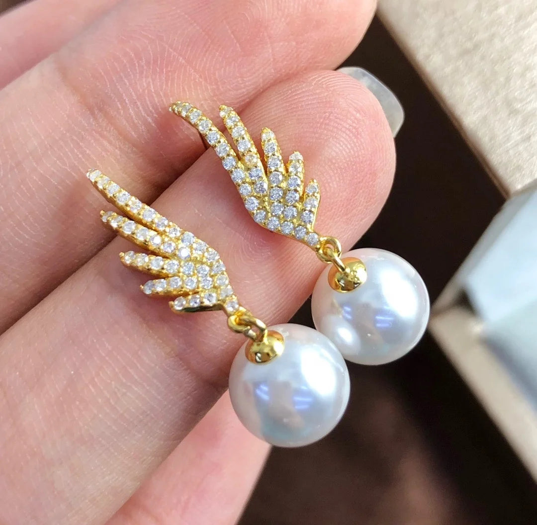 E1920 8-9mm DIY Natural Freshwater Pearl Charm Earrings Mounting Accessory 925 Sterling Silver Gold Plated  Jewelry for Women