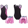 Wholesale Kids Girls Sleeveless Printed Patchwork Leotard Shorts Sets for Dance Gymnastics Performance