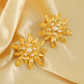 Personalize Stainless Steel 18K Gold Plated Pearl Inlaid Exaggerated Big Flower Earring for Women Ladies