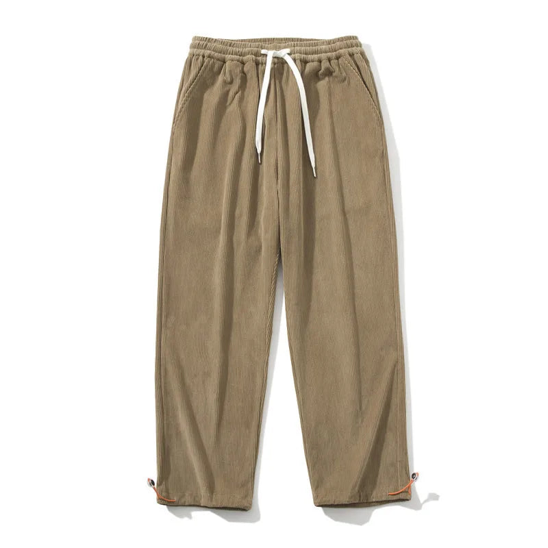 Custom Streetwear Loose Pleated Corduroy Sweat Trousers for Men Straight Corduroy Casual Track Cargo Pants With Big Pockets