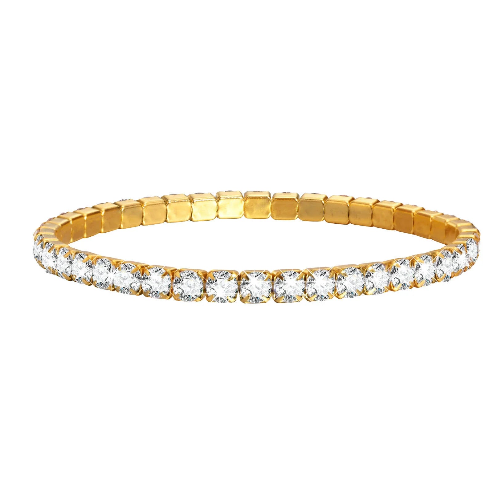 Fashion Gemstone Bracelet 4mm Diamond Cubic Zircon Inlaid Bracelet Elastic Rope Adjustable Stainless Steel Tennis Chain Bracelet