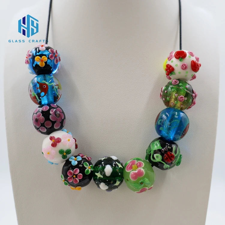 Bulk Large Hole Handmade Murano Big 5mm Hole Round Flower Fish Animal Floral Lampwork Glass Beads for Diy Jewelry Making