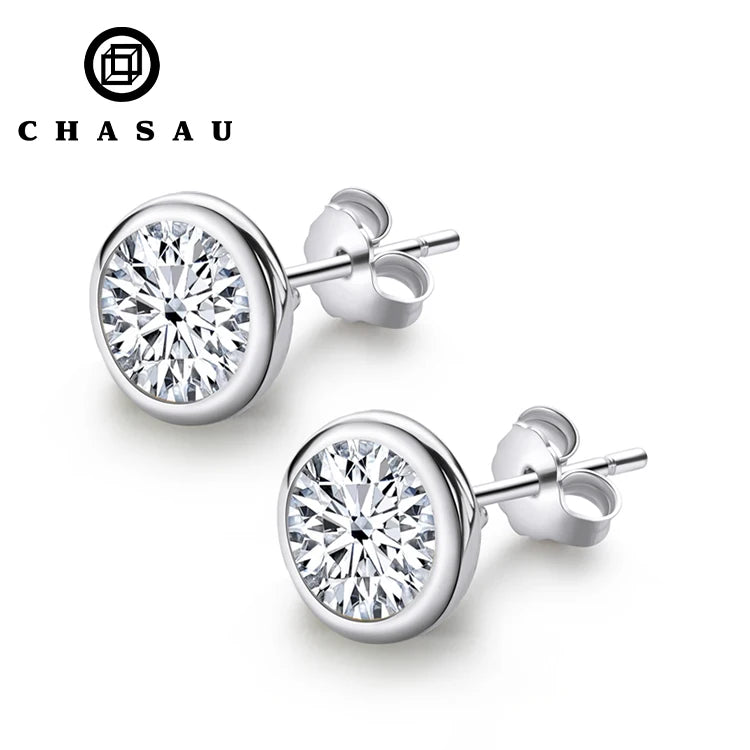 Wholesale Designer Cubic Zircon Jewelry 925 Sterling Silver 8mm 2ct Classic Round Stud Earrings for Women
