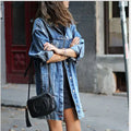 XL 2XL 3XL Plus Size Cowboy Jacket Coat Clothes Women Autumn Tops Long Sleeve Casual Jeans Jacket Light Blue E6327