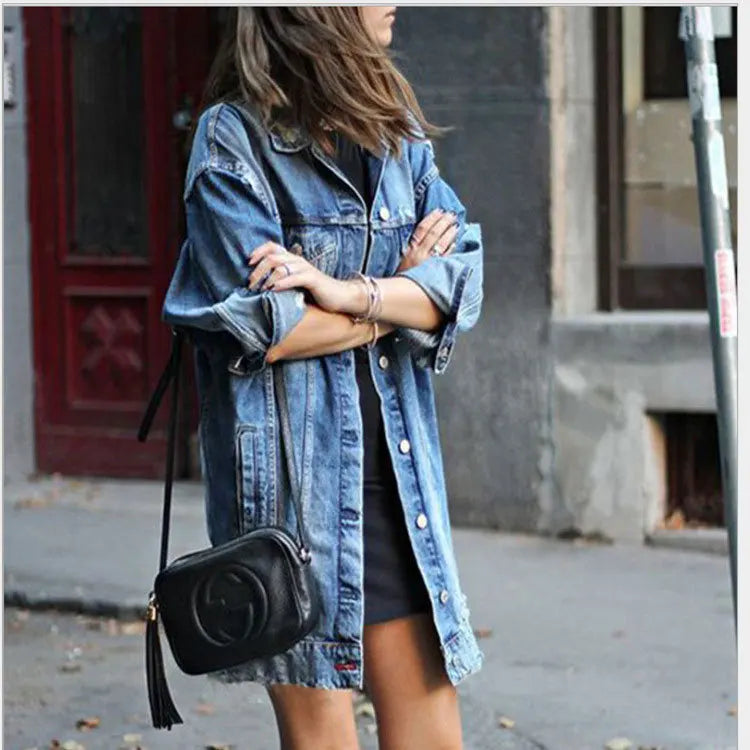 XL 2XL 3XL Plus Size Cowboy Jacket Coat Clothes Women Autumn Tops Long Sleeve Casual Jeans Jacket Light Blue E6327