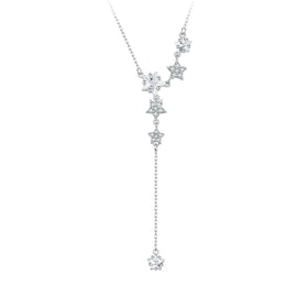 925 Sterling Silver Delicate Falling Stars Pendant Necklace for Women Wedding Party Dainty Fine Jewelry Gift BSN368