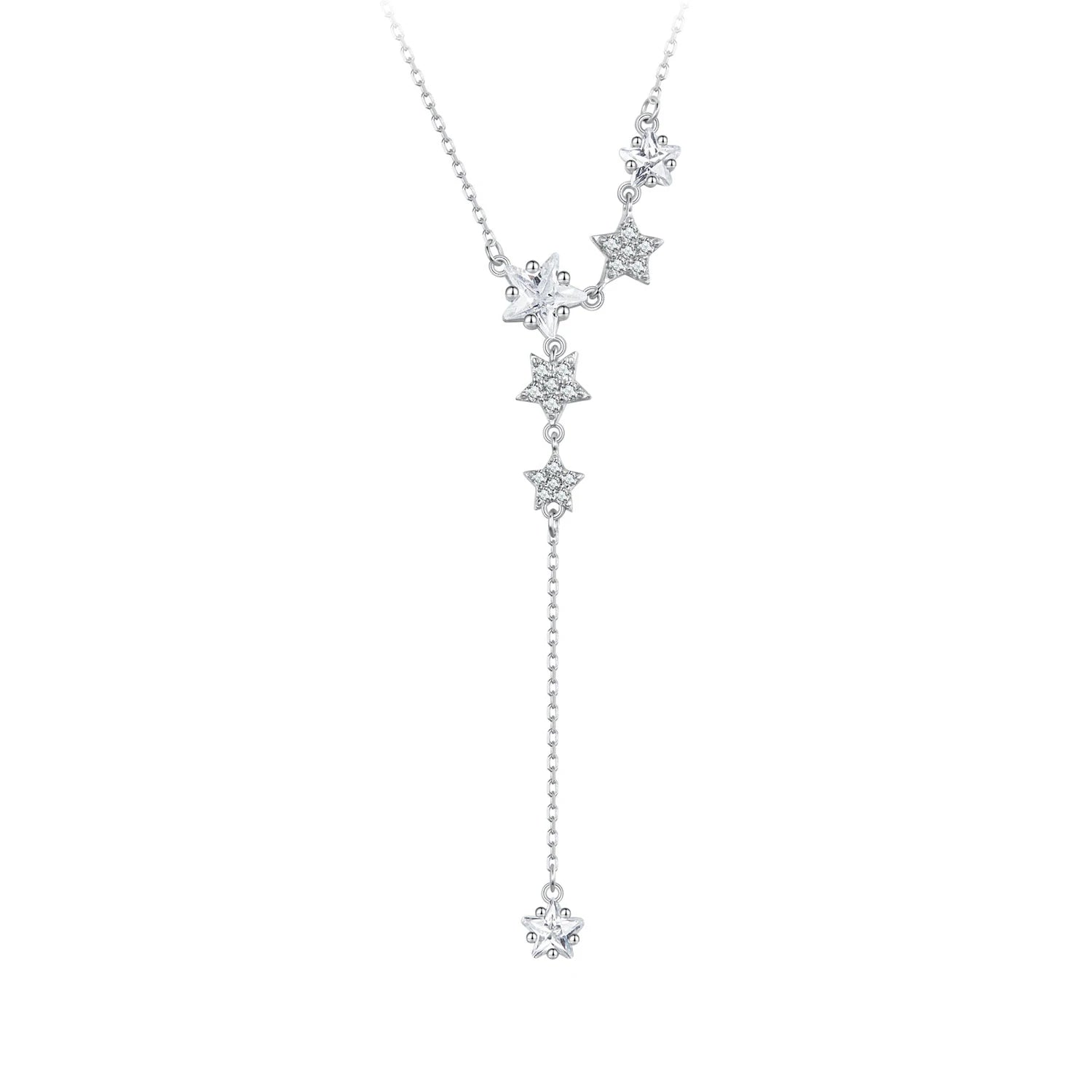 925 Sterling Silver Delicate Falling Stars Pendant Necklace for Women Wedding Party Dainty Fine Jewelry Gift BSN368