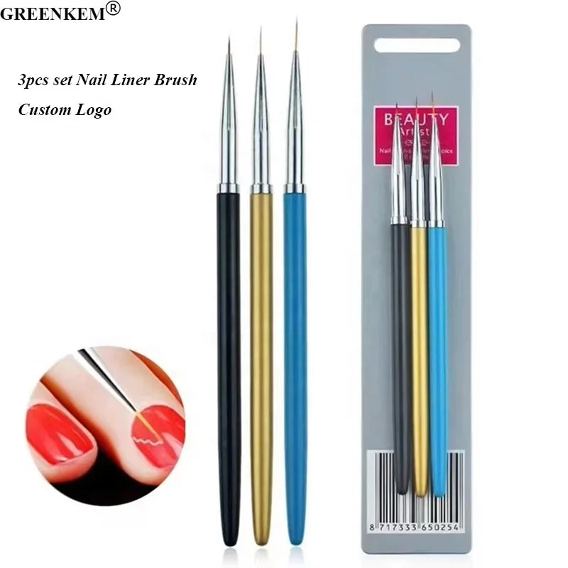 Nail Brush 3 Pcs/set Acrylic French Stripe Line Painting Drawing Flower Pen Marble Handle Manicure Nail Art Liner Brush