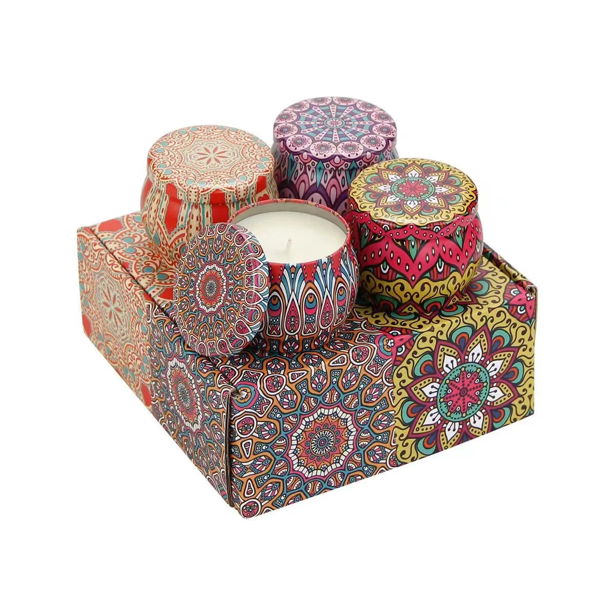 Custom Fragrance Logo Private Label Luxury Flower Pattern Chineses Style Gift Set 4in1 Scented Candles