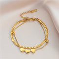 2021 New Fashion Stainless Steel 2 Layer Love Heart Beaded Thick Chain Bracelets Bangles for Women