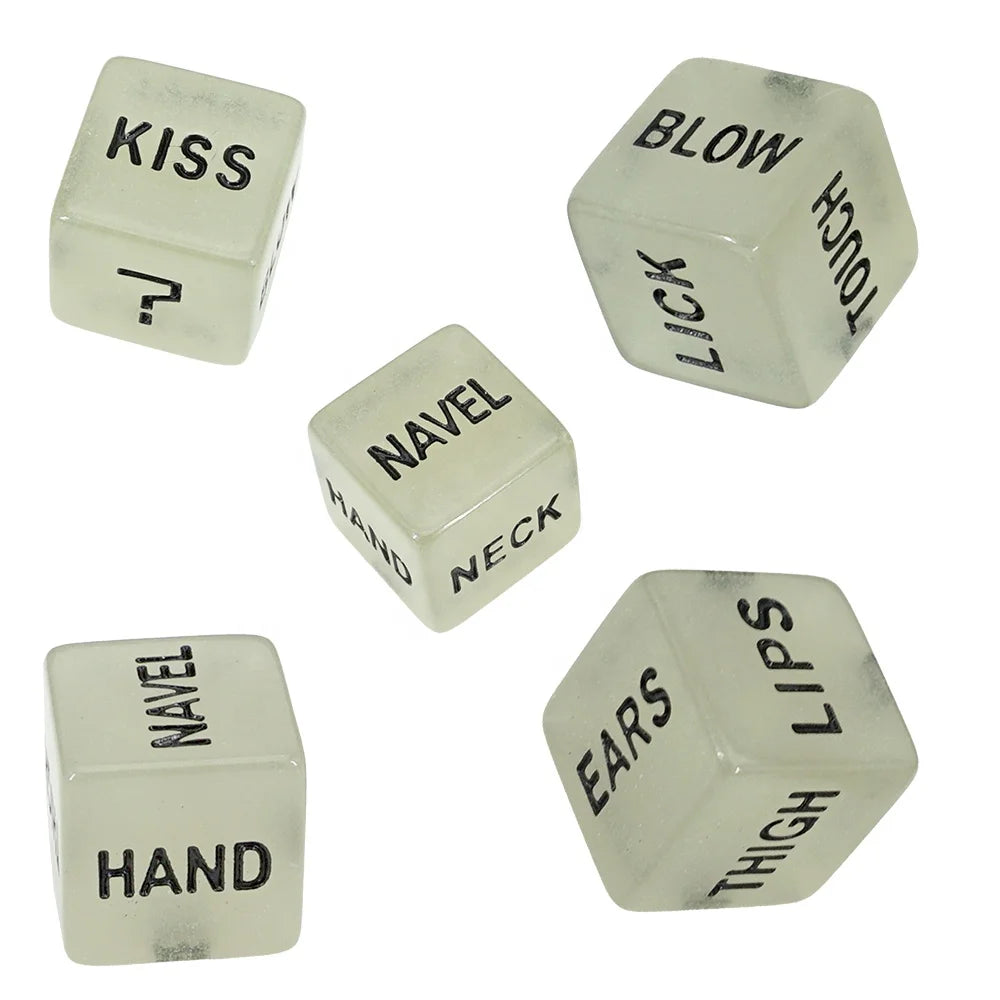 Wholesale D6 Sided 16mm square Corner Luminous love Dice Glow in Dark Sex Dice Set Stock for Adults Couple Gambling Toys