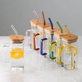 High Borosilicate Glass Straw Creative Juice Milk Coffee Glass Mug Colored Handle With Lid Clear Glassware Cup