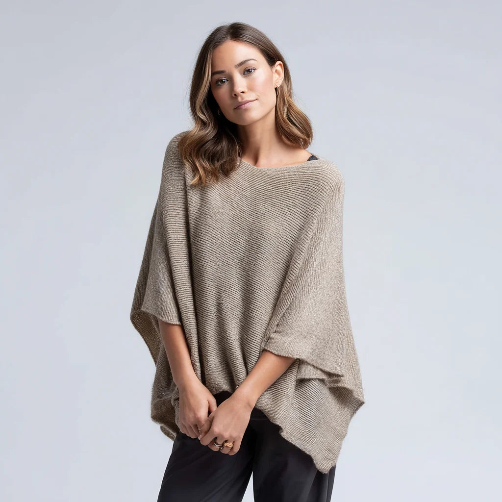 Women's Wool Poncho Sweater  Alpaca-Wool Blend Loose Fit Knit Cape