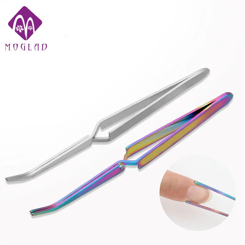 Rainbow Stainless Steel Nail Shaping Clips Crossover Tweezers for C-Curve Acrylic UV Gel Extension Manicure Tools Wholesale