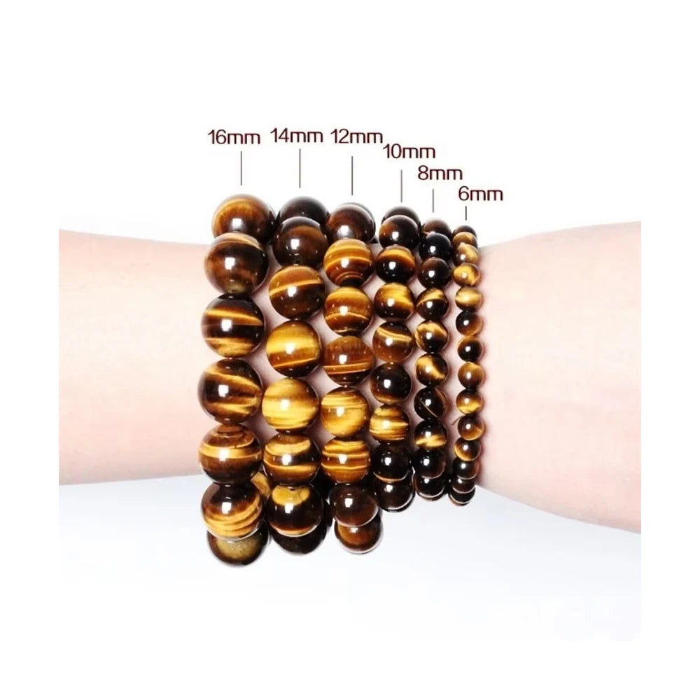 RisingMoon 5A 6/8/10/12MM Natural Stone Beads Adjustable Tiger Eye Bracelet