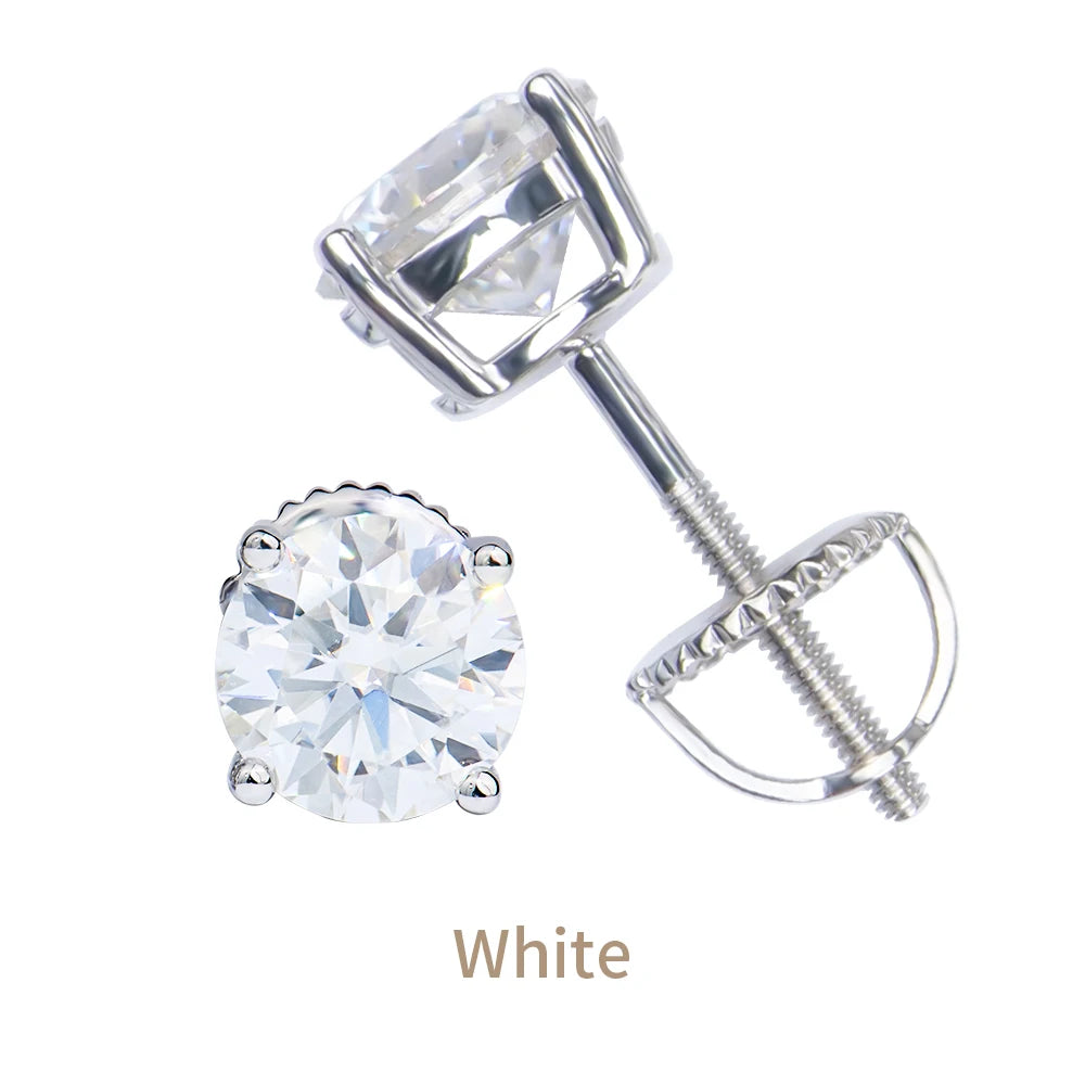 Fashion Jewelry 925 Silver Hypoallergenic Round Brilliant Cut Moissanite Cubic Zircon Gemstones 4-Claw Screw Stud Earrings