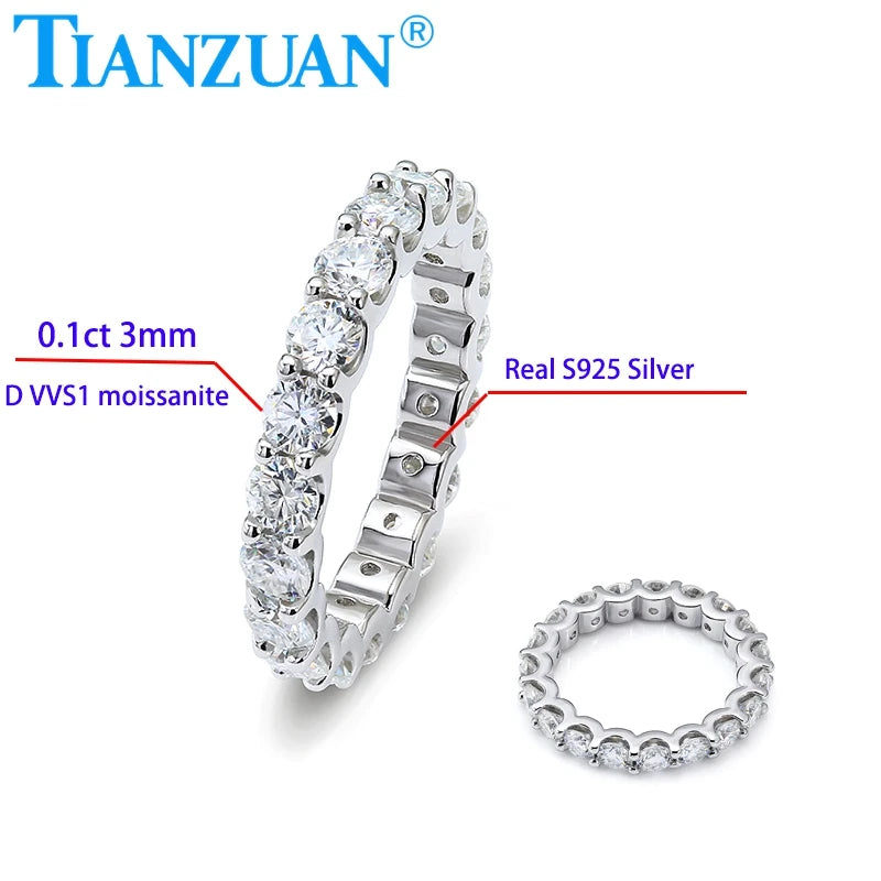 0.1ct 3mm Round White Moissanite Ring  Eternity Band Ring 925 Sterling Silver Jewelry Rings Engagement Wedding Dating Gift Women
