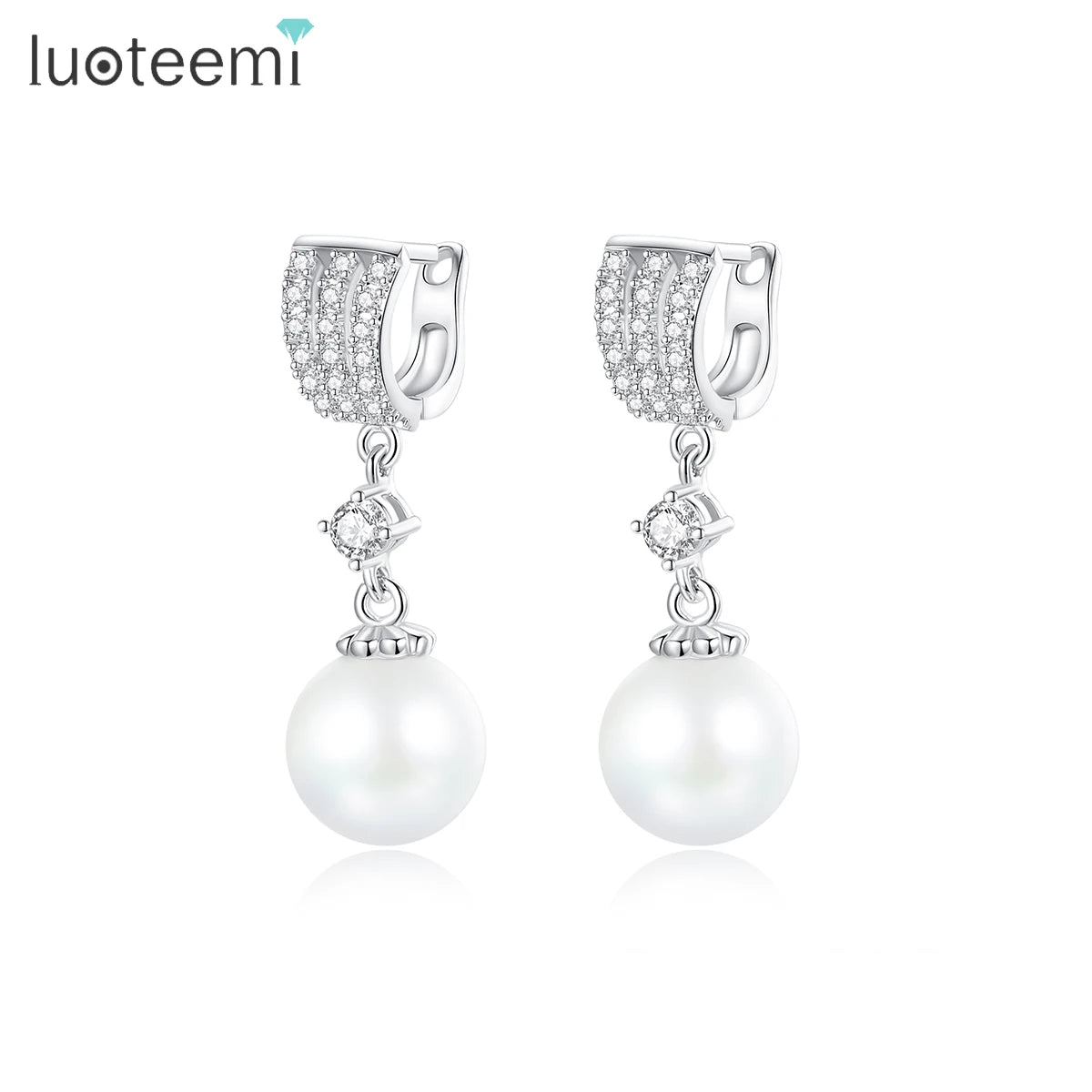 LUOTEEMI Wholesale Free Shipping Luxury Women Elegant Evening Dress Accessories  Romantic White Pearl Dangle Earrings