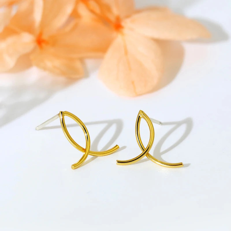 925 Sterling Silver Needle Little Fish Gold Stud Earrings Hypoallergenic Jewelry Earrings Women