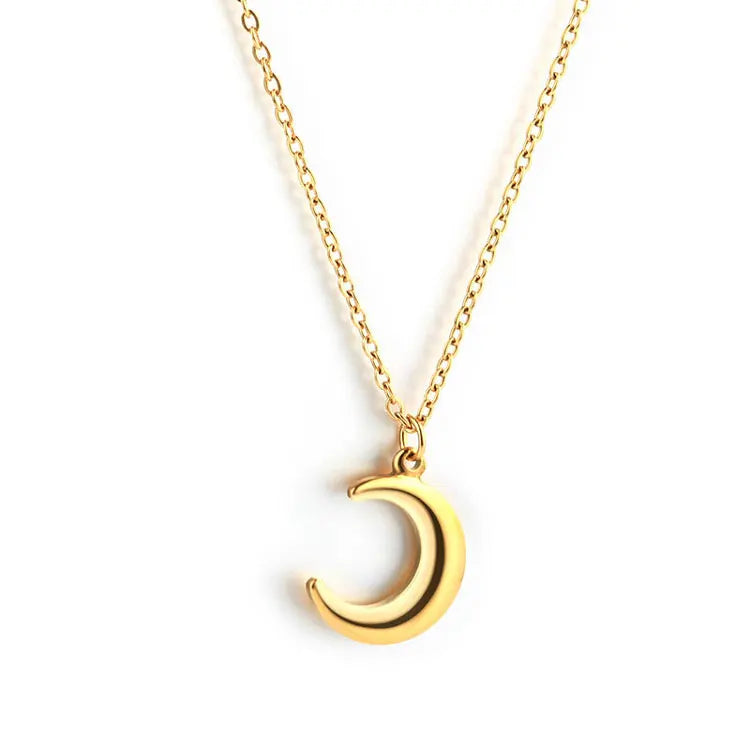 SC Hot Selling Men 18K Gold Plated Moon Pendant Necklace Fashion High Polished Stainless Steel Crescent Moon Necklace for Women