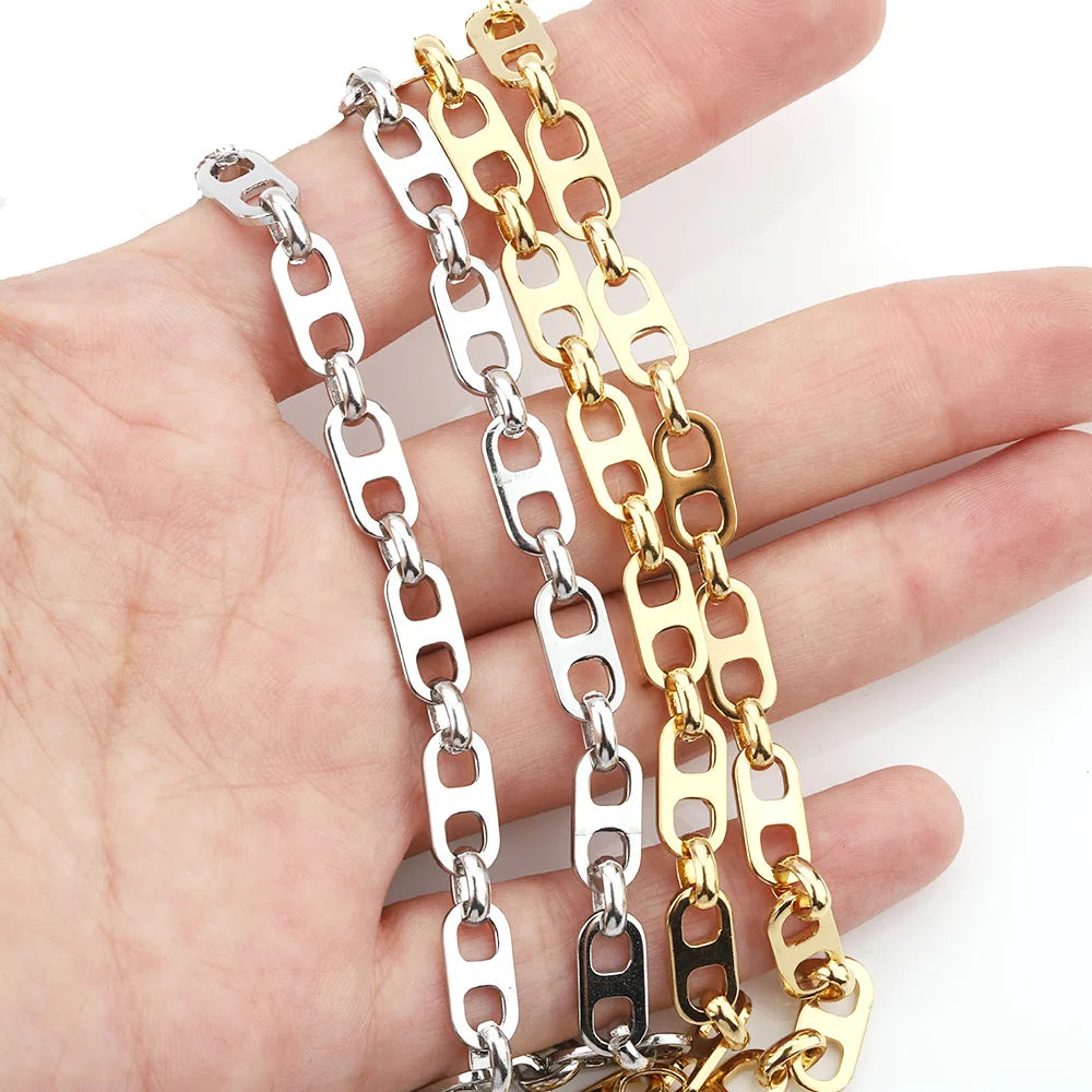 Exaggerated Gold Plated Stainless Steel 12.5*6mm Flat Anchor Chain Marine Chain Coffee Bean Chain for Necklace Bracelet Making