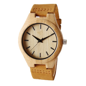 TJW Men's Premium Handmade Bamboo Watch with Leather Band Quartz Movement Analog Display Custom Logo