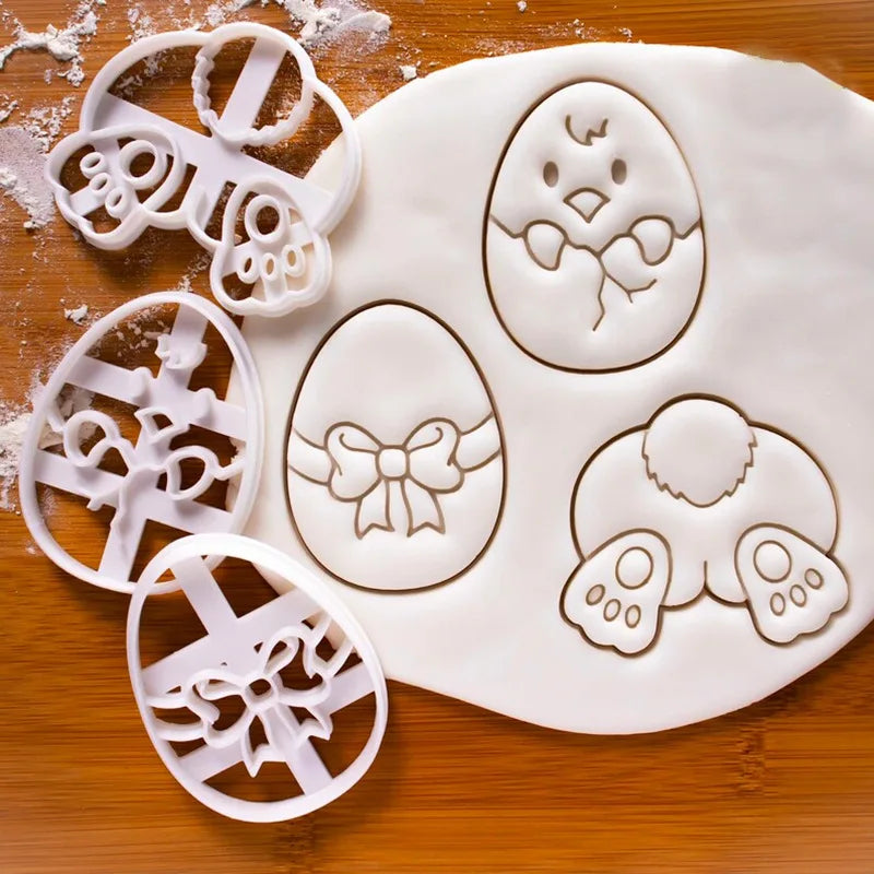 Saffron 3 Designs Easter Egg Bunny Cookie Cutter Mold Biscuits Chocolate Chip Cookies 3d Plastic Cookie Cutters