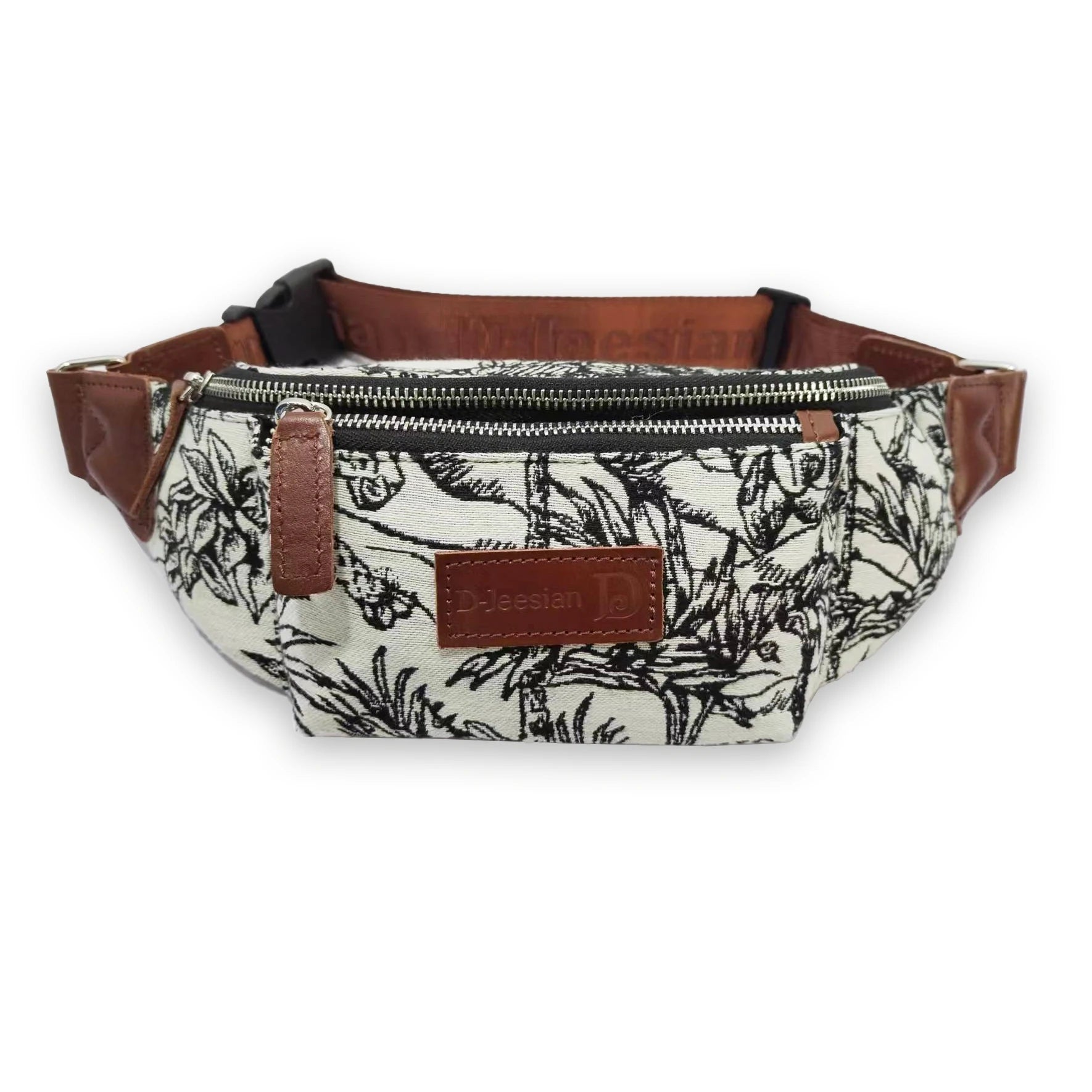 In Stock Men Leather Waist Bag OEM Casual Fanny Pack Genuine Leather Belt Bag Shoulder Crossbody Bag With Jacquard