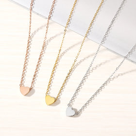 BINSHUO Wholesale Custom Stainless Steel Jewelry Titanium Steel Mirror Polished Heart Pendant Love Charm Choker Necklace Women