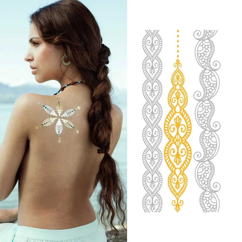 Metallic Henna Gold Custom Temporary Waterproof Tattoo for Women Body Arms Tatoo/tattoo Sticker