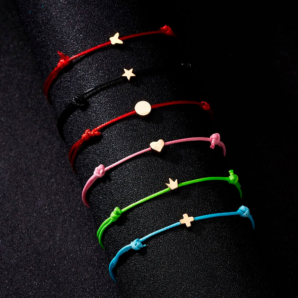 Manufacturer Handmade Beaded Bracelet Gold Silver Butterfly Crown Cross Heart Star Beads Charm Bracelets with Wish Card