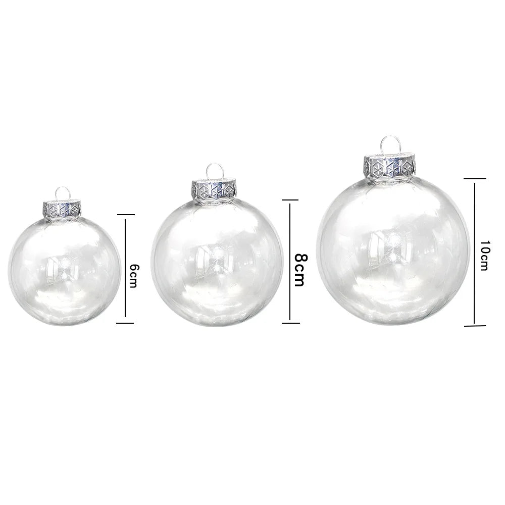 Transparent Clear 8cm Flat Disc Plastic Christmas Tree Ball Bauble Hanging Embroidered Flocking Customized Ornaments Decoration