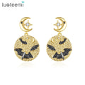 LUOTEEMI Brass Beat Pattern Handmade Dangle Moon and Stars Earring for Women Animal Fashion